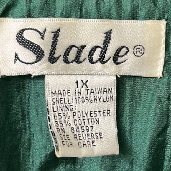 Vintage SLADE Green NYLON ORNATE BAROQUE PRINT LINED WINDBREAKER JACKET NWOT 1X - Picture 8 of 9